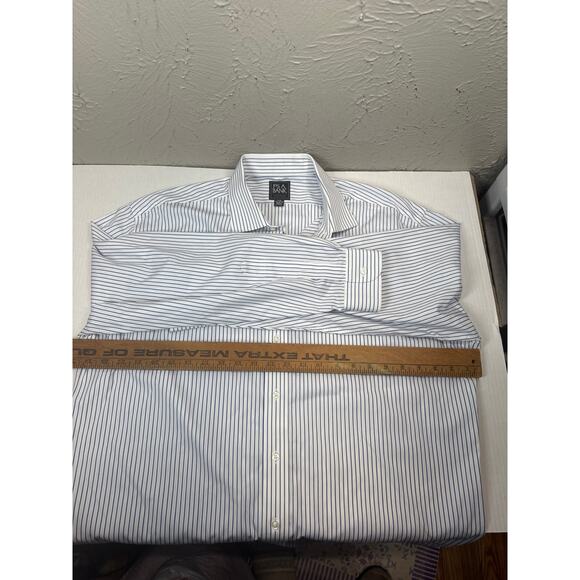 Jos A Banks Traveler Mens Cotton Striped Blue Dress Shirt Preppy Size 17 - 34 - Picture 4 of 4